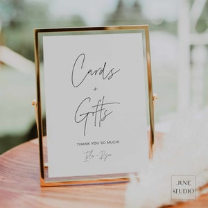Cartões de casamento modernos e modelo de sinal de presente editável modelo de sinal de mesa de presente de casamento DIY sinal de recepção de casamento sinal de cartão de presente simples ISLA