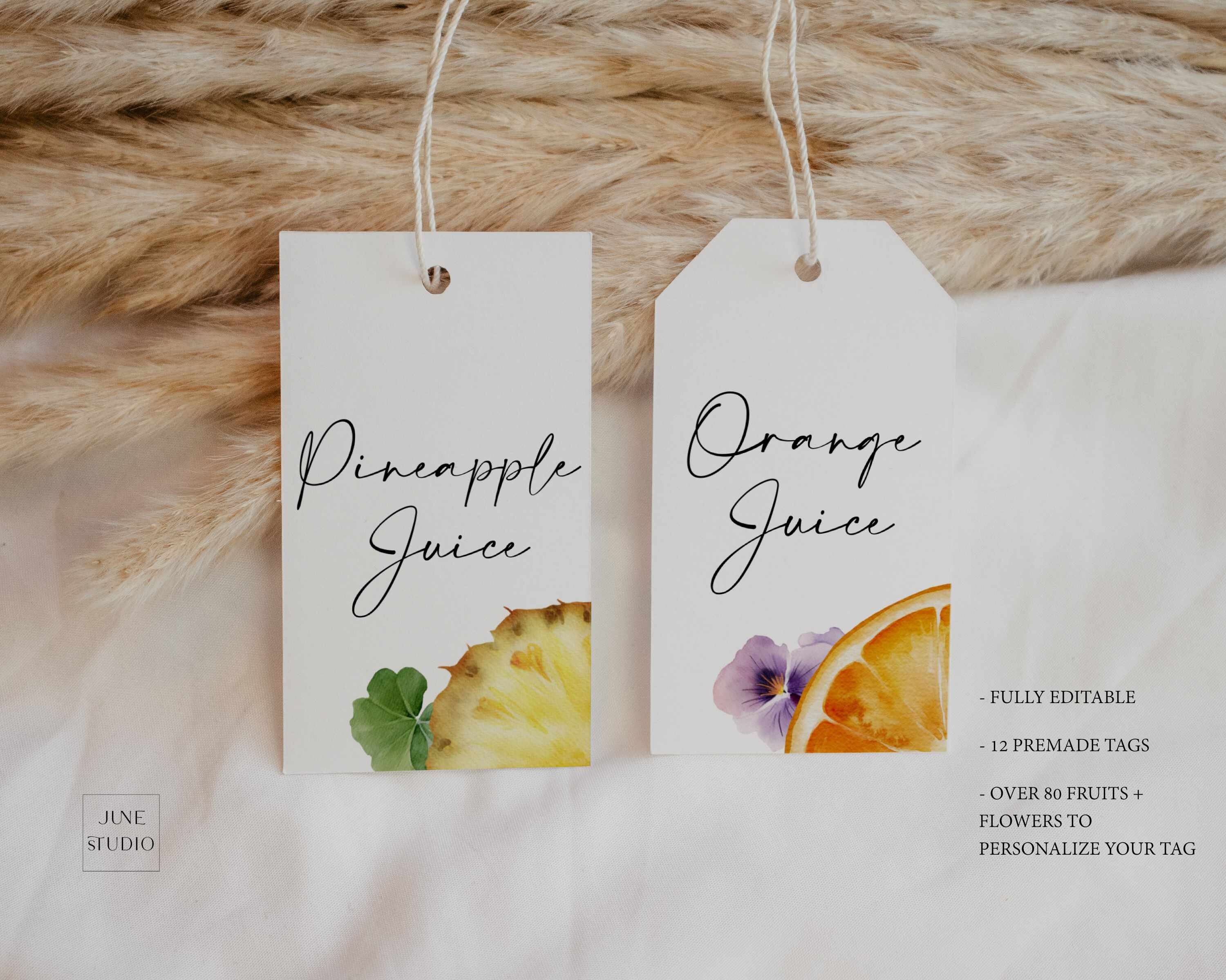 Modern Juice Tag Mimosa Bar Template Watercolor Fruit Drink - Etsy