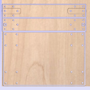 Puede incluir: Un panel de madera con varios agujeros perforados. El panel es de color marrón claro y tiene una superficie lisa.