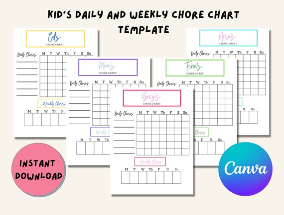 Kid's Daily Chore Chart Editable Printable Chore Chart - Etsy