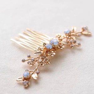 Something blue hair comb, bridal hair accessories, Opal Bridal hair comb, gold hair comb