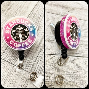 Pink Starbucks Retractable Badge Reel . badge holder . badge clip . name tag . key card . office staff . family vacation . Easter gift