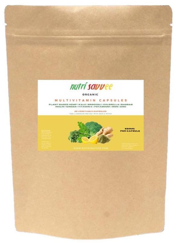 ORGANIC Multivitamin Capsules - 100% Natural Plant-Based Ingredients 550mg