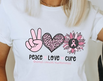 Camisa rosa de cáncer de mama Mujeres, Paz, Amor, Camiseta de cura, Camiseta de cinta rosa, Regalo de sobreviviente de cáncer de mama, Camisa de apoyo contra el cáncer, Camisas de cáncer para ella