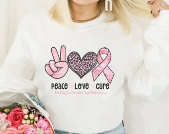 Roze borstkanker sweatshirt vrouwen, vrede, liefde, genezen trui, roze lint jas, borstkanker overlevende gift, kanker ondersteuning shirt