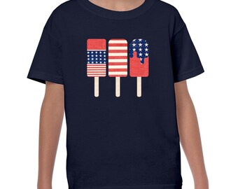 American Flag Popsicle T-Shirt, Independence Day Ice Cream Tee Youth sizes