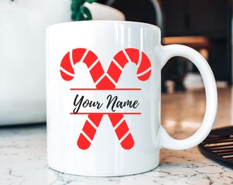 Linda taza de Navidad personalizada, regalo secreto de Papá Noel, taza de reno, tazas de chocolate caliente personalizadas, taza divertida, taza de caña de caramelo, taza de hombre de pan de jengibre