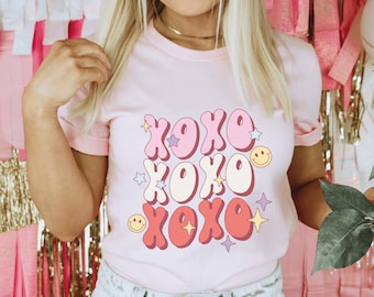XOXO Damen Valentinstag Tshirt, Valentinstag xoxo Shirt, Valentinstag Shirt, Valentinstag Shirt, Valentinstag Smiley T-Shirt, Frauen Valentinstag Pullover