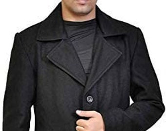 Men's Full Length Black Wool Formal Wear Trench Coat | Handmade Premium Quality Wool Long Dinner Overcoat