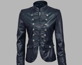 Women's Black Leather Jacket | Handmade Black Military Parade Jacket | Real Leather Jacket