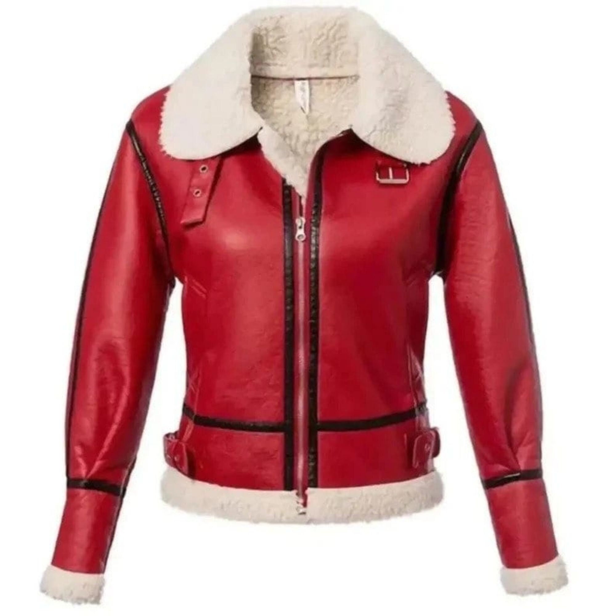 Red shearling hotsell jacket women's