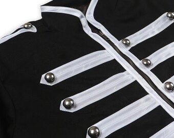 Men's Gothic Style Black Parade Denim Jacket | Handmade Premium Quality Denim Marching Band Jean Jacket