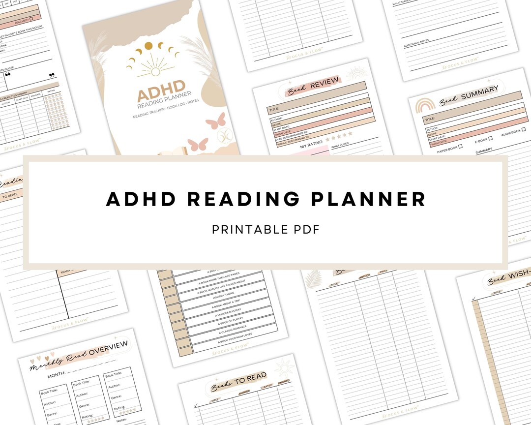 Adhd Reading Pattern ADHD Reading Planner Printable | Calm Reading Tracker | Book Log ...