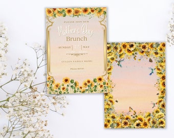 Bearbeitbare Muttertagseinladung, Muttertagseinladung, Sonnenblumen-Einladung, Sonnenblumen, bearbeitbare Einladung, bearbeitbare Einladung