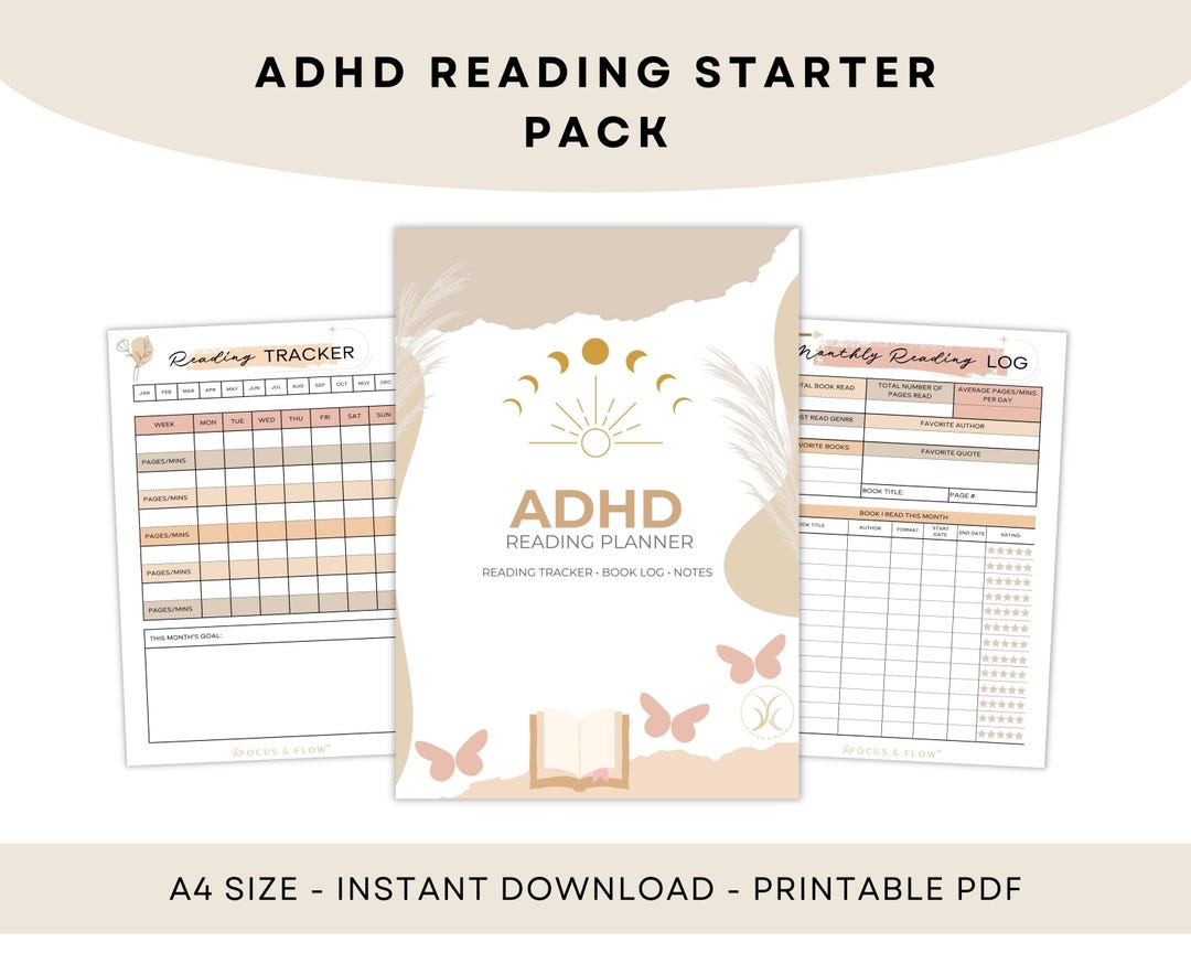 Adhd Reading Pattern ADHD Reading Planner Printable | Minimalist Book Tracker | 3 Page ...