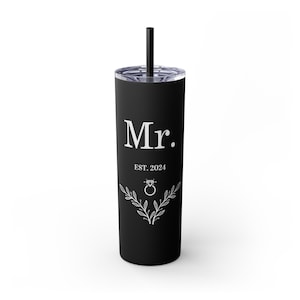 Skinny Tumbler with Straw, 20oz | Wedding Tumbler | Couples Gift | Tumbler For Him