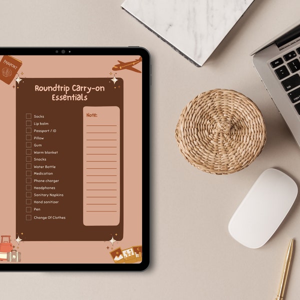 Printable Vacation Checklist | Digital Carry-on Checklist| Printable Travel Checklist | Digital Packing Checklist