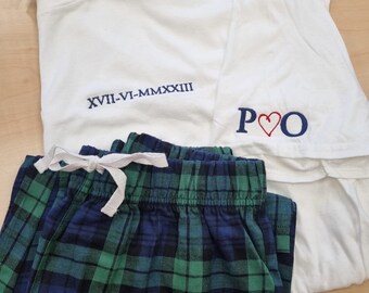 Ladies Men's Tartan Shorts set with personalised White Top