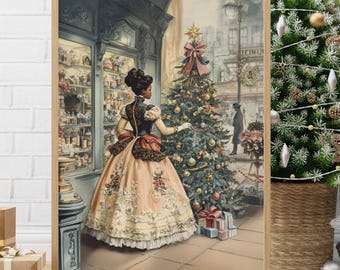 Victorian Black Woman Christmas Art Print | Vintage Holiday (Digital Download)