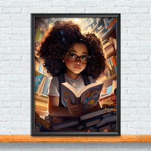 Black Art | Black Girl Reading Art | Book Themed Art Print | African American Book Lover Art | Kids Room Wall Art Print | Bookish Art Print