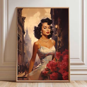 Vintage Black Hollywood Art | Black Woman Art | 1950s Style Wall Art | Vintage African American Art | Nostalgic Black Culture Wall Art Print