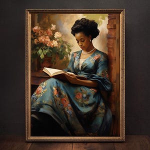 Black Woman Reading Art Print | Classic Black Art | Vintage African American Art | Black Girl Art | Book Lover Wall Art | Digital Download