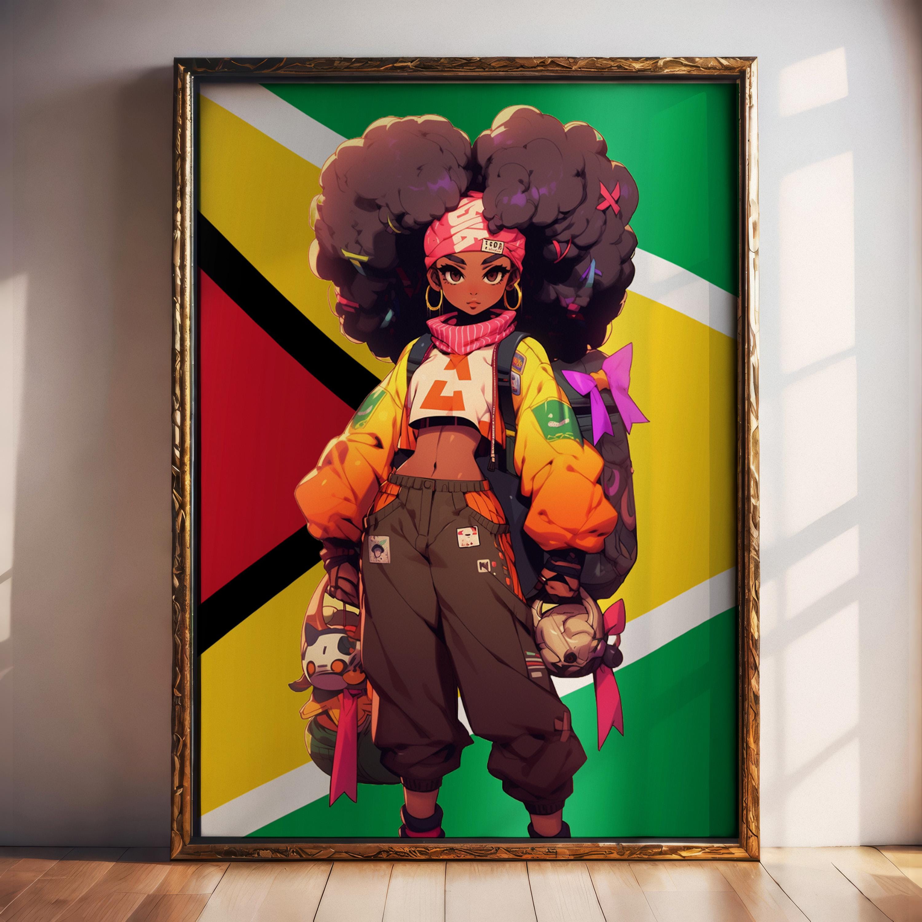 Colorful Afro Anime Girl Art Print | Black Girl Magic (digital