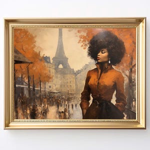 Vintage Black Woman Paris Wall Art Print | African American Art | Black Girl Art | Renaissance Afro Art | Afrocentric Autumn Fashion Print