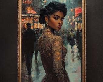 Vintage Victorian Black Woman Art Print | Elegant Street Scene (Digital Download)