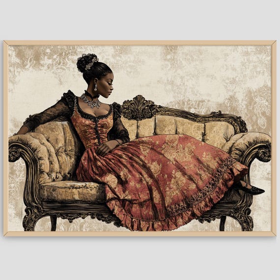 painting of woman in black dress Black Elegance  Woman in Black Dress Painting | Black Woman Art
