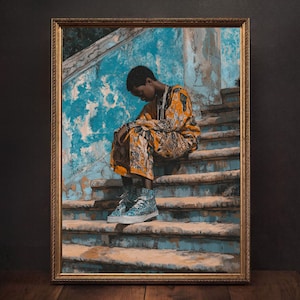 Black Boy Art | Black Art | Black Man Art | Black Art Prints | Black Culture Art | Contemporary African Art | Afrocentric Sleeping Art