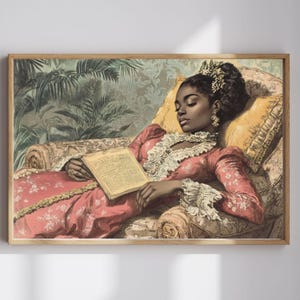 Victorian Black Woman Art Print | Black Woman Reading Print | Black Woman Sleeping Art | African American Wall Art | Renaissance Art Print