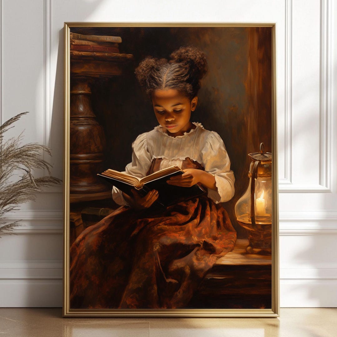 Vintage African American Girl Reading Wall Art | Classic Afrocentric ...