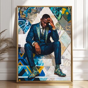 Black Man Wall Art | Colorful Geometric Portrait | Modern Masculine Art | Male Luxury Fashion Print |  Download
