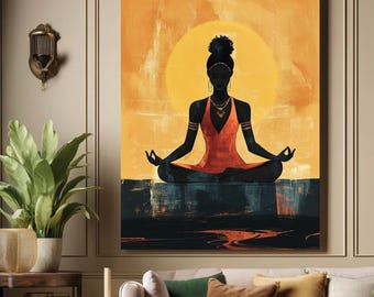 Black Woman Meditation Art Print | Afrocentric Wellness (Digital Download)