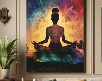 Black Woman Meditation Art Print – Zen Spiritual Decor (Digital Download)