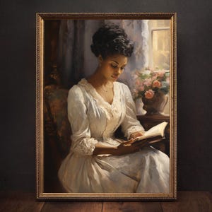 Vintage African American Woman Reading Art | Victorian Black Woman Art | Elegant Afrocentric Art | Antique Female Portrait | Black Art Print