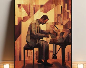 Abstracte Jazz Piano Man Art Print | Afrocentrisch decor (digitale download)
