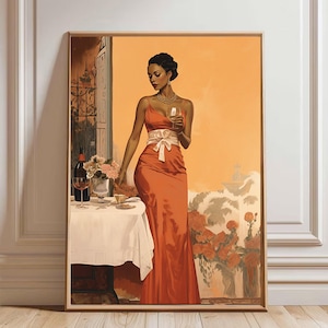Elegant Black Woman Holding Wine Glass Art | Vintage Black Girl Glamour Portrait | African American Luxury Wall Art | Digital Download Print