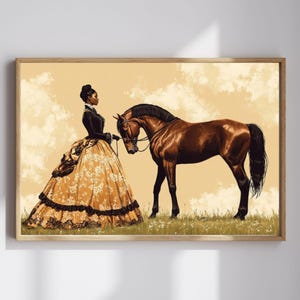 Elegant African American Print | Black Woman Art With Horse | Vintage Equestrian Art | Victorian Black Girl Art | Black Excellence Art Print