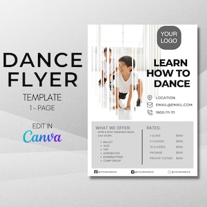 DANCE FLYER Template - Canva template for Dance, Ballet, Dance Studio, Dance Teachers. Studio Owners, Dance Studio Flyer, Dance Design