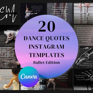 20 Dance Quotes Instagram Post Template – Ballet Edition Canva Social Media Post for Dance Studio, Dance Teachers, Studio Owners