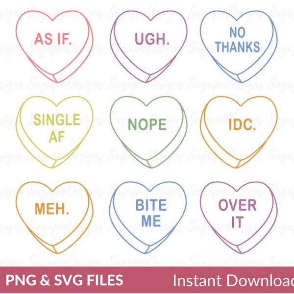 Anti Valentines Day Candy Hearts Svg | Conversation heart SVG | Valentines day shirt Svg | Valentine Instant Download bundle
