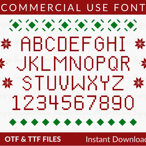 Ugly Christmas Sweater Font ttf & otf | Simple Knit font |  Christmas Open type font file | Digital Download | Usable Stitch Font |