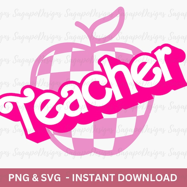 Teacher Barbi SVG Barbi Font SVG Pink Checkered Apple Teacher Svg Babe Retro Teacher School 2023 In My Teacher Era Pink Doll Svg