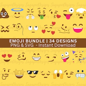 Emoji SVG 34 Pack | Emoji Shirt Printable Iron on | Emoji Cricut Decals | Emoji Bundle for Halloween Costume