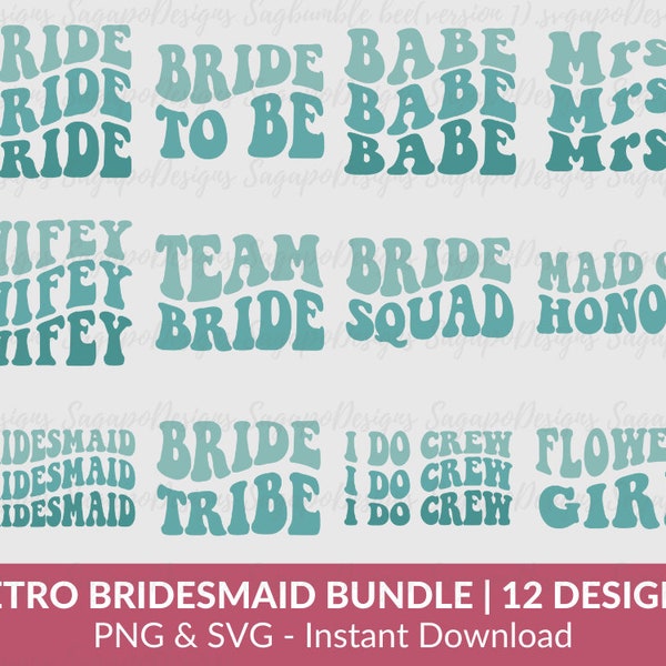 Retro Bridal Party SVG Bundle | Groovy Bachelorette Shirt SVG | Bridesmaids shirts | Retro Wedding Party SVG | 12 Files | That 70's wedding
