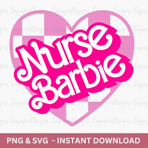 Nurse Barbi SVG Barbi Font SVG Pink Checkered Heart Registered Nurse Svg Babe Retro RN Hospital 2023 In My Nurse Era Pink Doll Svg