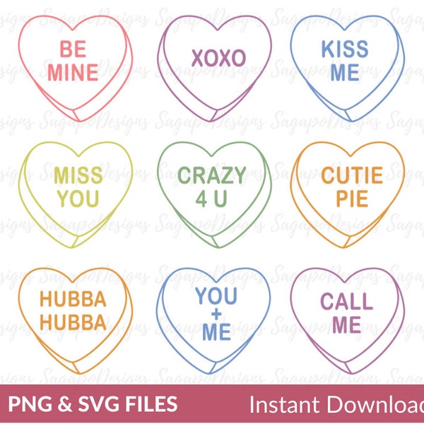 Valentines Day Candy Hearts Svg | Conversation heart SVG | Valentines day shirt Svg | Valentine Instant Download bundle