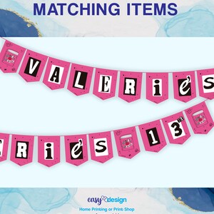May include: Pink and black banner with the text "VALERIES" and "13" with a book graphic that says "Pizza & Bros".